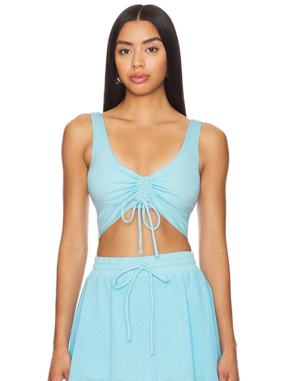 Beach Riot Sky Blue Ruched Scoop Crop Tank